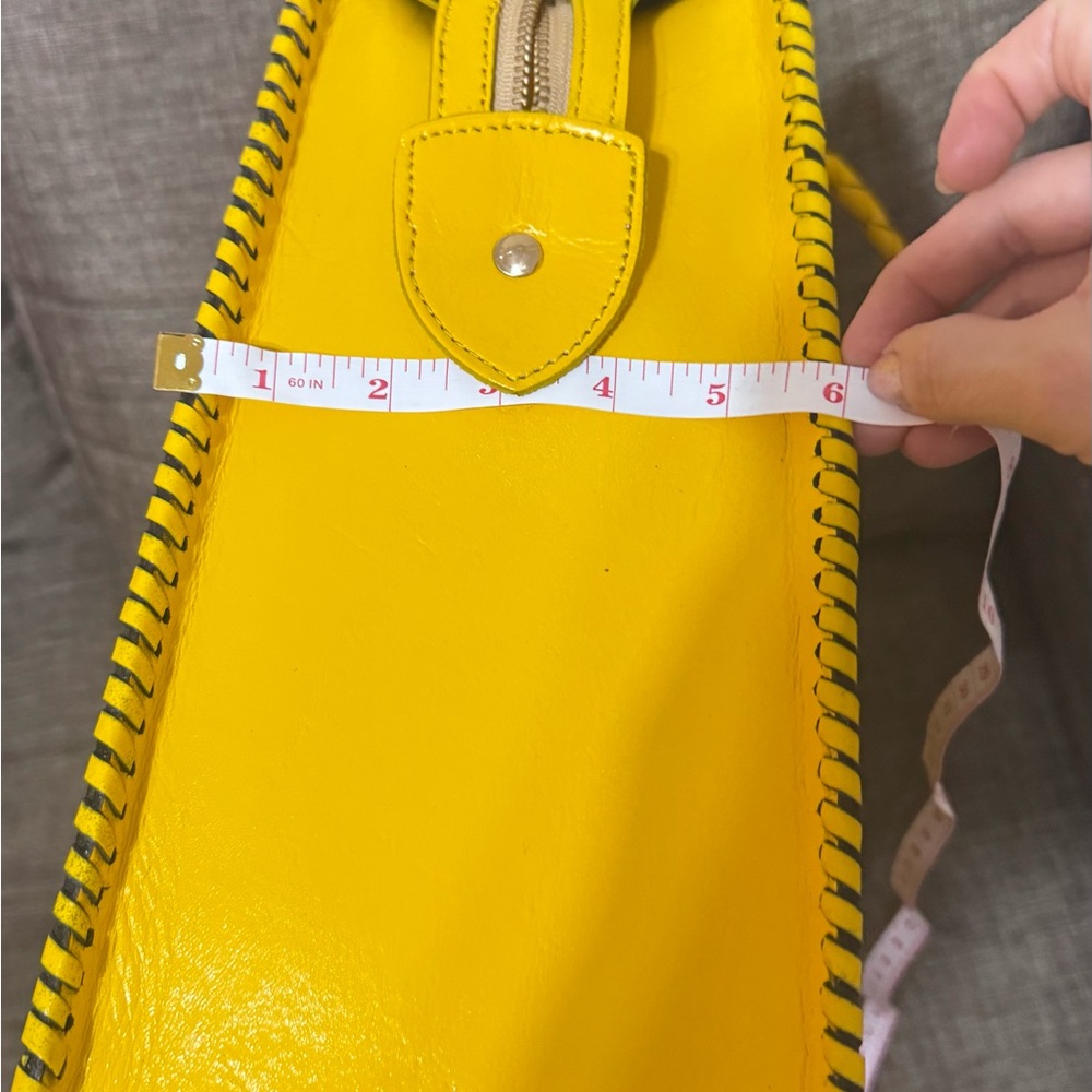 Yellow Embroidered Leather Women's Bag, TOTE M, Suitcase - Picture 7 of 11